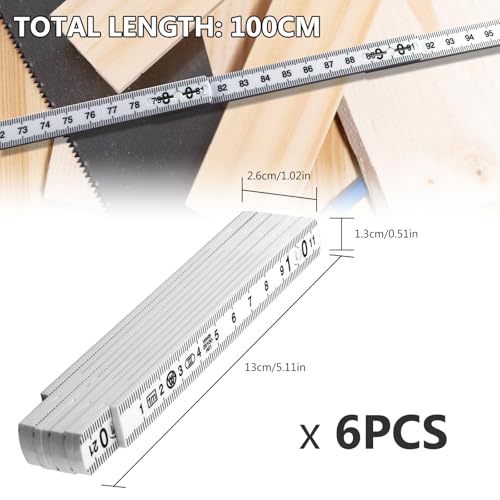Zollstock 1m Meterstab Zollstöcke Gliedermaßstab: 6 Stück Mini Zollstock 1 Meter Aus Kunststoff mit 10 Glieder, Meterstab Metrisch Geschenk Für Heimwerker, Haus, Hobby, Werkstatt, Weiß