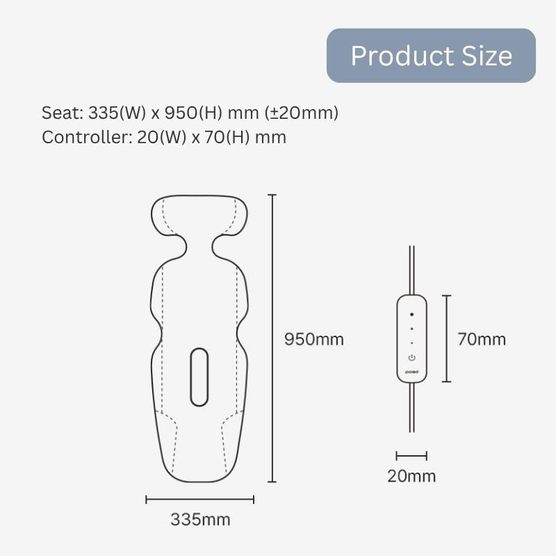 Diagram showing product dimensions of the Airluv 4 liner and controller.