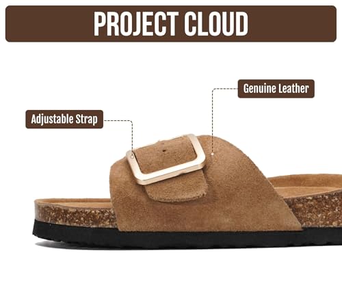 Image of Project Cloud 100% Genuine Leather Sandals Women Dressy Beach Essentials Slides for Women Footwear - Lightweight with Memory Foam Insole Sandals for Women 2026 - Womens Slides
