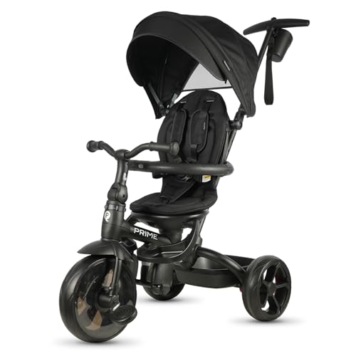 QPLAY Prime 6-in-1 Kids Trike & Pram – Toddler Stroller with Adjustable Parent Push Handle, Removable Canopy, Recline Backrest & Rotatable Seat, Fits Boys & Girls 10 Months-6 Years(Black)