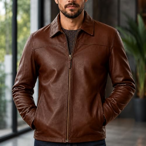 Image of Isaac & David Chicago Men's New Black /Brown Lambskin Leather Classic Open Bottom Jacket Motorcycle Vintage Racing Jacket