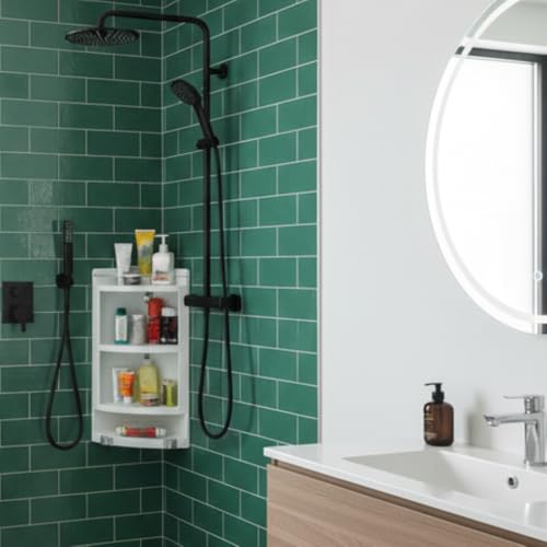 Image of CIPLA PLAST Italy Corner Cabinet for Bathroom Wall | Plastic Multipurpose Wall Mount Bathroom Corner Shelf & Storage Rack | Corner Cabinet Shelf with Towel Holder | (White) BRC-717