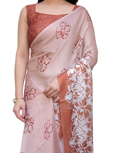 Image of ALMAARI FASHION Women's Floral Printed Georgette Satin Saree with Unstitched Blouse Piece | Traditional Ethnic Wear Sarees | Soft Lightweight Ethnic Office Wear Daily Wear Indian Sari (SG 161-170 H)