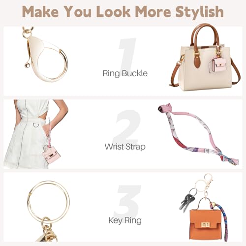 2 PACK Mini Backpack Keychain, Cute Cosmetic Bag for Purse with Wrist Strap, PU Leather Makeup Bag Headphone Pouch for Girls Women, Birthday/Party/Christmas Gifts (Ladder)4