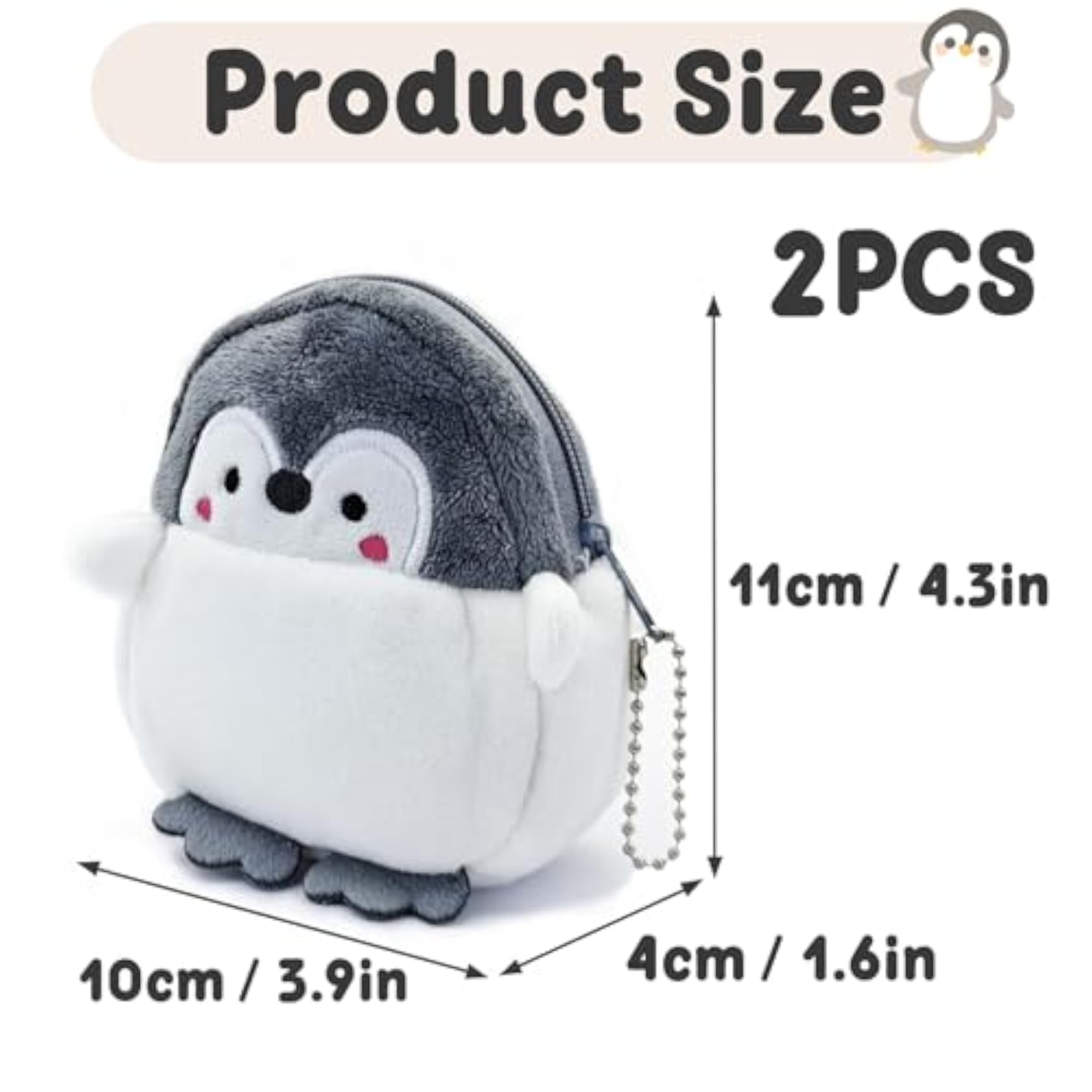 2PCS Plush Coin Pouch, Cute Penguin Change Purse