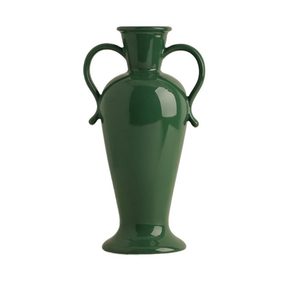 B3f7m4r9j2 Green Vase Vintage Double Ear Ceramic Vase Home Decor For Living Room Desktop Flower Arrangement(Green)