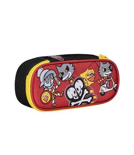 AS Roma Portapenne Scuola ROUND PLUS - A.S. ROMA Calcio - ROMA X TOKIDOKI, Giallo Rosso - Astuccio Scuola Monozip con Organizer Interno, Passanti Elastici - Accessori Zaino Scuola - Astuccio Bambino