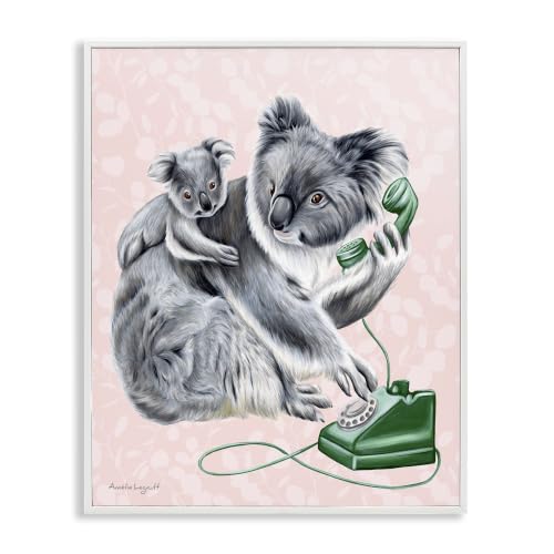 Stupell Industries Koala & Baby Green Rotary Phone Vintage Botanicals, Design by Amelie Legault, White Framed, 24 x 30