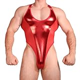 YOOBNG Herren Wrestling-Body Metallik Bodysuit Mesh-Leotard Schmale Passform für Nachtwäsche
