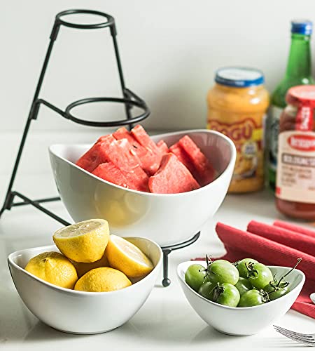 Yhosseun 3 Tier Serving Stand Tiered Oval Bowl Stand With 3 Oval Porcelain Serving Bowl Set With Collapsible Thicker Sturdier Metal Rack (Black) #TOP5