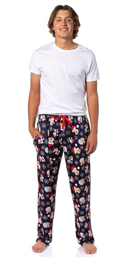 Disney Men's Mickey and Friends Santa Hat AOP Holiday Design Adult Lounge Sleep Pajama Pants with Elastic Waistband2