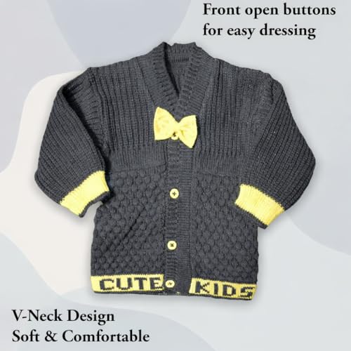 Image of Baby Unisex New Born Baby Boys Girls Soft Comfortable Trendy Woolen Round Neck Stripe Sweater Set with Payjami, Cap and Pair of Booties for Toddlers