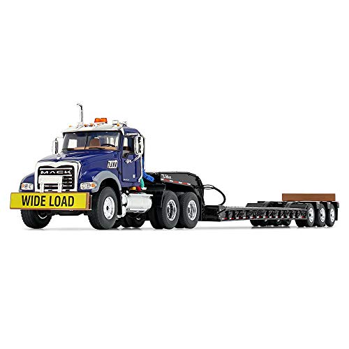First Gear 1/50 Scale Diecast Collectible Mack Blue/Black Mack Granite MP and Talbert Tri-Axle Lowboy (50-3458)