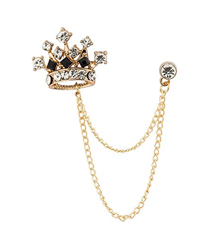 AN KINGPiiN Lapel Pin for Men Crystal Crown Badge with Hanging Chain Brooch Suit Stud, Shirt Studs Men's Accessories