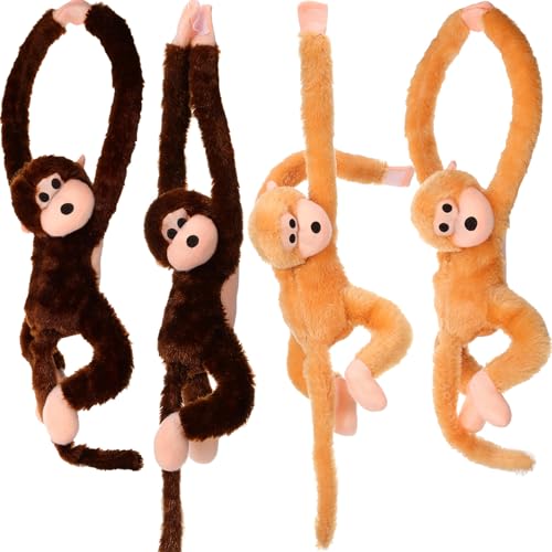 Chivao 4 Pcs Hanging Stuffed Monkey, 20 Inch, Brown Khaki