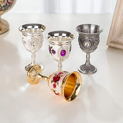 Doitool Metal Wine Glass Gem Inlay Style Zinc Alloy Goblet Wine Goblet Carved White Liquor Glass Stem- Cup Stemware For Home Bar Party (Silver, Random Flower Pattern) #TOP4