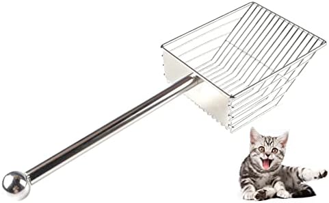Cat Litter Scoop, Fast Sifting Cat Litter Scoop, Stainless Steel Metal Litter Scooper with Deep Shovel, Long Handle, Poop Sifting, Kitten Pooper Lifter, Durable, Heavy Duty, for Litter Box