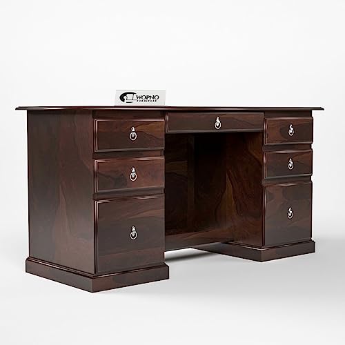 Image of Solid Sheesham Wooden Study Table & Desk with Drawer for Office and Home | Computer Laptop Table | Reading & Writing Desk | Laptop Desk (Walnut)