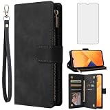 Asuwish Compatible with Wiko Voix U616AT Wallet Case Tempered Glass Screen Protector and Leather Flip Cover Card Holder Stand Cell Accessories Kickstand Protective Phone Cases for 5G Women Men Black