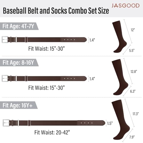 Image of Baseball Socks and Belt for Youth Adult Softball Socks Combo Elastic Waist Belt for Men Kids Boys Girls Women JASGOOD