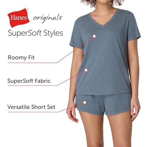 Hanes Women's Originals 2-Piece Lounge Set, Supersoft V-Neck Tee & Sleep Shorts Loungewear Set — view 4