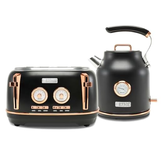 Haden 75070 DORSET Electric Kettle Black/Copper & Haden 75083 DORSET 4-Slice Toaster, Black/Copper