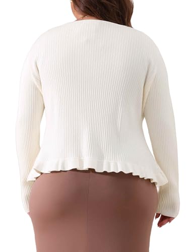 Image of Agnes Orinda Plus Size Cardigans for Women Long Sleeve Knit Sweater Open Front Ruffled Button Cardigan Outerwear