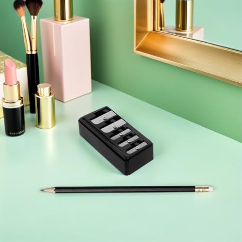 Sacapuntas manual de maquillaje de 5 agujeros portátil para cosméticos negro (2 piezas) 5