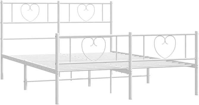 Metal Bed Frame Without Mattress & Headboard White 140x190cm Platform Bed with Ribbed Back, Easy Installation for Bedroom, Adults
