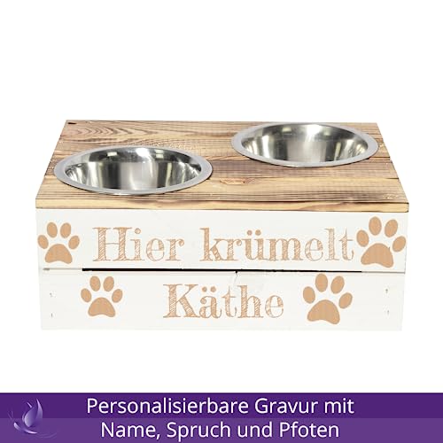 CHICCIE Futterstation Personalisierte Gravur - Zwei Näpfe Futternapf Wassernapf