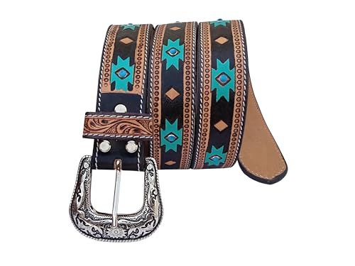 Western Belt Tapered Genuine Leather Hand Tooled Belt Hand Painted Heavy Duty Belt 30IS018BK3