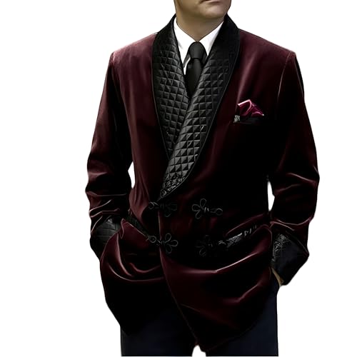 Smoking Jacket for Men, Quilted Smoking Robe, Burgundy Velvet Coat, Smoking Jackets 3XL, Double Breasted Coat2