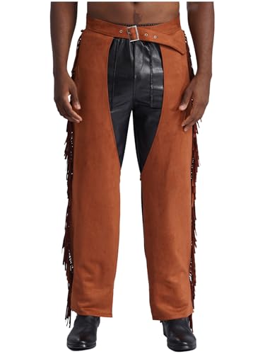 Mens Suede Fringe Cowboy Chaps Western Chaps Pants Waist Adjustable Buckle Trousers