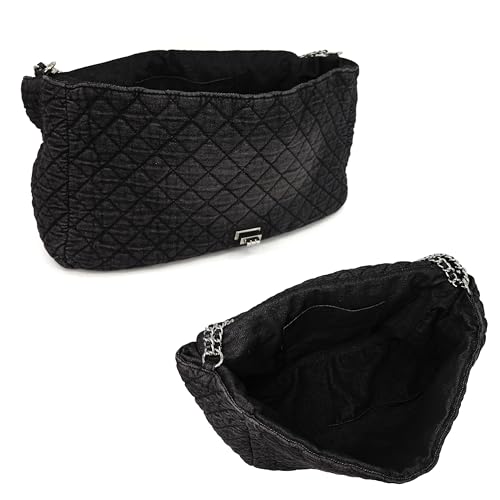 Image of M-ioi-M Extra Large Quilted Denim Purse,Oversize Shoulder Bags for Women, Crossbody Flap Hobo Tote Bag,Chain Strap Jean Purse