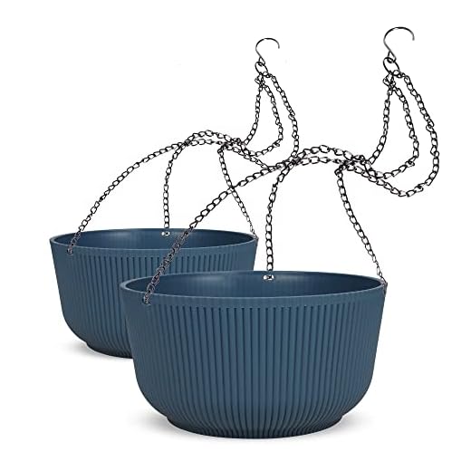 Dexceder 11.2 Inch Self Watering Hanging Planters Indoor Outdoor, Thickened Hanging Basket Flower Plant Pot (2 Pack, Deep Blue)