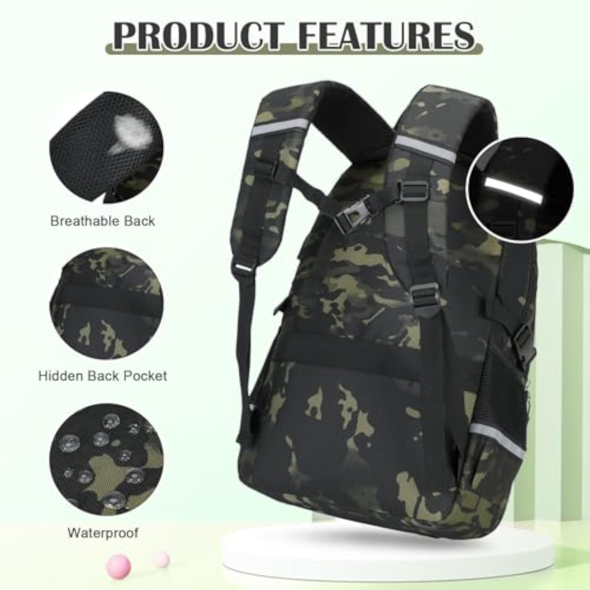 Backpack with Lunch Box & Pencil Case, Black Camo
