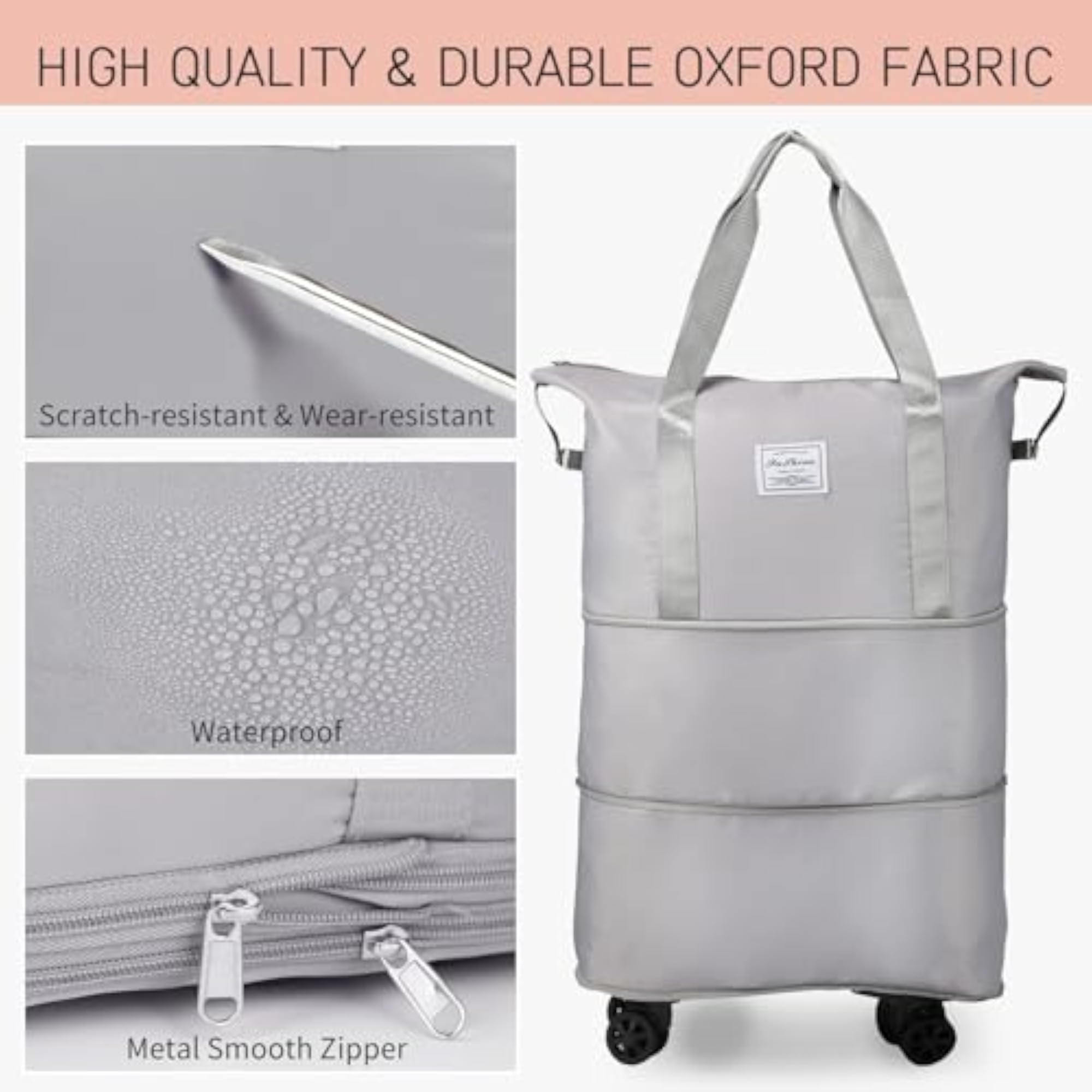 Expandable Rolling Duffle Bag with Wheels for Travel