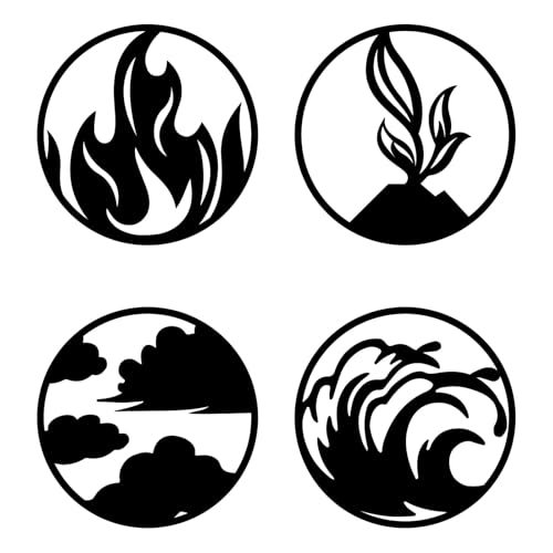 Incrizma Large Four Elements Minimalist Wood Wall Art, Wind, Water, Earth, Fire Vector Sign 4 Elements Symbols Wall Decor Black Wood Wall Decor Minimalist Decor (Four Elements wall art, 30 cm)