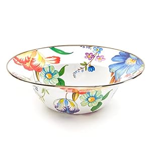 MACKENZIE-CHILDS Enamel Breakfast Bowl, Unique Soup Bowl or Cereal Bowl, Dinnerware, White Flower Market, Set of 1 MACKENZIE CHILDS Enamel Breakfast Bowl Unique Soup Bowl or Cereal Bowl Dinnerware White Flower Market Set of 1
