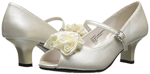 Swea Pea & Lilli Girl's Peep Toe Dress Shoe with Satin Flowers Ivory 4