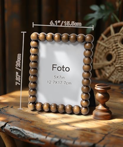 Afuly Bilderrahmen 13x18 Picture Frame Holz Fotorahmen mit holz Perlen Vintage Rustikal Picture Frames Wand Tablelle Dekor Dispaly Weihnachten Geburtstag Geschenk für mama Oma Family Eltern Freund