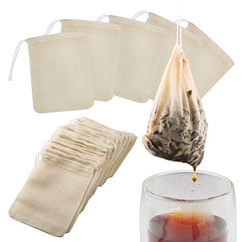 Tea Filter Bags, 50 Pack Housim Reusable Cotton Tea Bags Empty Unbleached Strainer Filter Bags ECO Friendly Tea/Herb Brew Bags Loose Leaf Tea Infuser for Home Office Travel (3.1 x 3.9Inch) by HOUSIM - Used condition - US$7.40