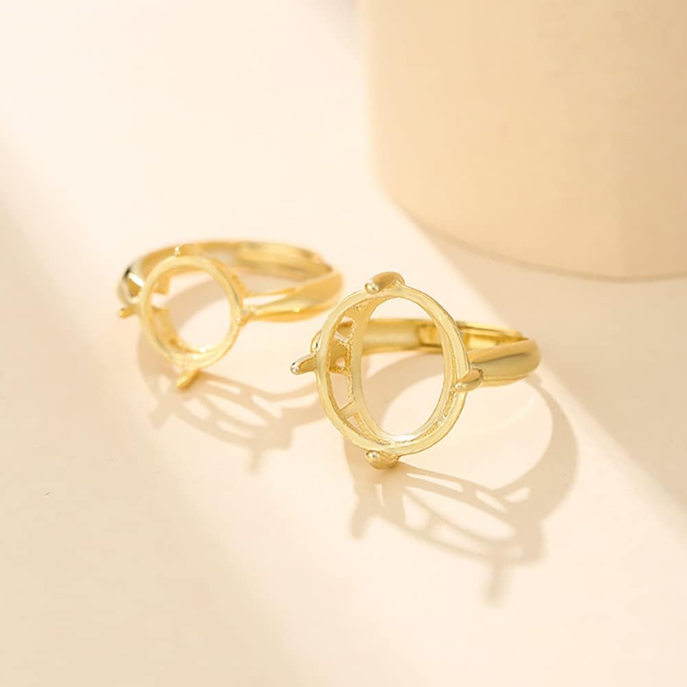 925 Sterling Silver Adjustable Ring Blank for 8/10/12/15mm Round Gemstone Ring Cabochon Mounting Jewelry Accessories Making Personalized Gift for Women