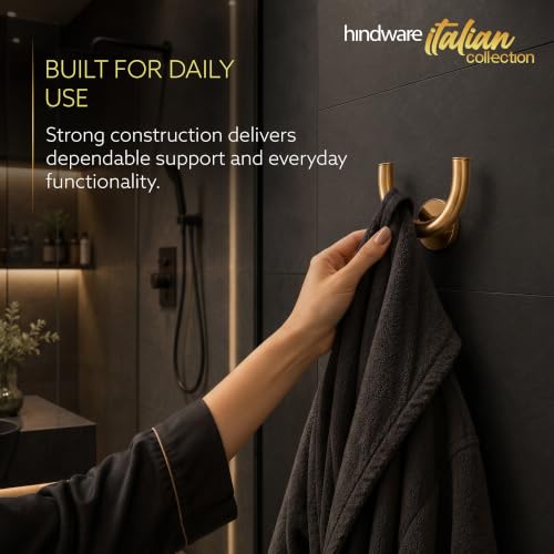 Image of Hindware Italian Collection Robe Hook for Bathroom | PVD Coated | Brass Robe Hook | Luxury Pure Gold Color Finish | Premium Bathroom Accessories Series