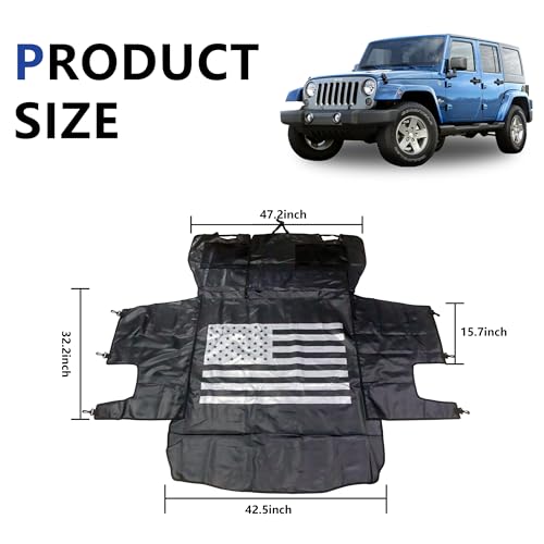 sukemichi Cargo Mat Dog Seat Covers for Jeep, Dog Cargo Liner for 2007-2025 Jeep Wrangler JK JL Unlimited 4 Door Accessories, Waterproof Oxford, Flag, Black - Thumbnail 7