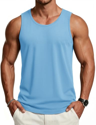 Cotrasen Mens Tank Tops Summer, Sleeveless Cotton Casual, SkyBlue, M