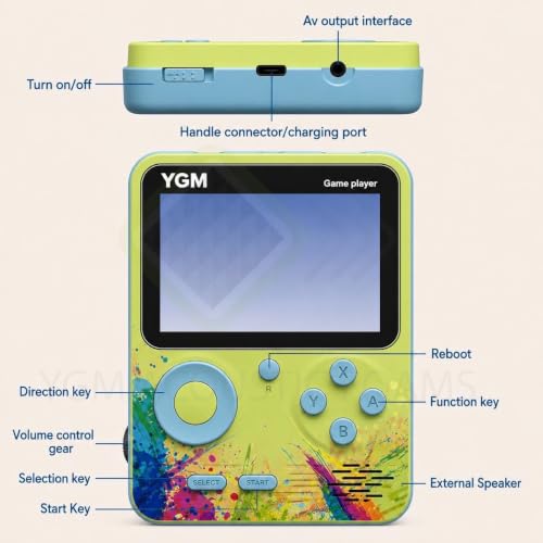 Image of YGM Rechargeable Pocket Video Game Console for Kids -in-1 Retro Handheld Gaming Device with Built-in Classic Games, TV Output Support (Any Available Colour) (500 in 1 Game)