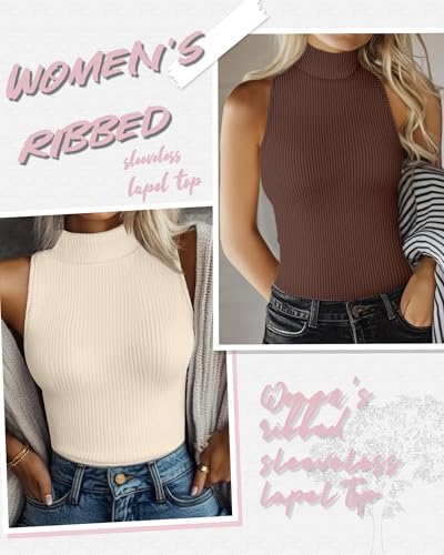 Ficerd 3 Pack Women's Sleeveless Mock Turtleneck Tank Tops Ribbed Knit Slim Fitted Stretchy Shirts Casual Layer Basic Tees2