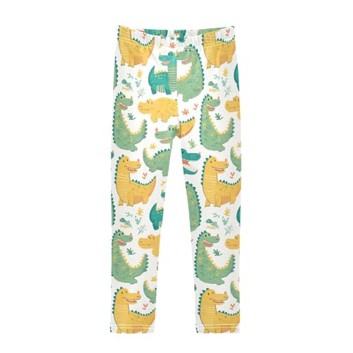 KLL Cute Cartoon Crocodile Alligator Toddler Girls Basic Leggings Stretch High Waisted Workout Pants Sports