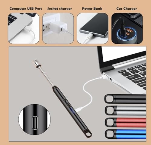 Image of Gas Lighter for Kitchen Use | C-Type Rechargeable Electric Lighter Stove & Candle Lighter with USB Charging Port | 1 Year Warranty | 400 Uses in Single Charge